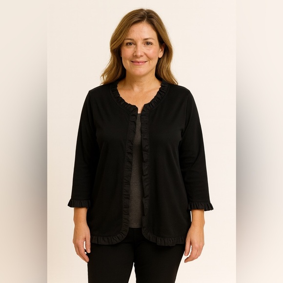 Exclusively Misook black knit long sleeve ruffle cardigan size 1X capsule career - Picture 1 of 11